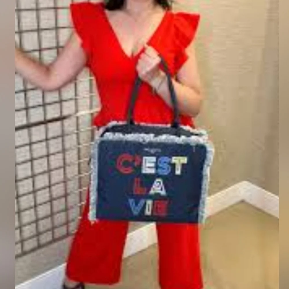 Karl Lagerfeld Blue and Red Tote Bag with Playful Design